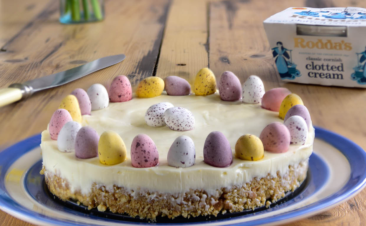 Rodda's Cornish clotted cream cheesecake with mini chocolate eggs