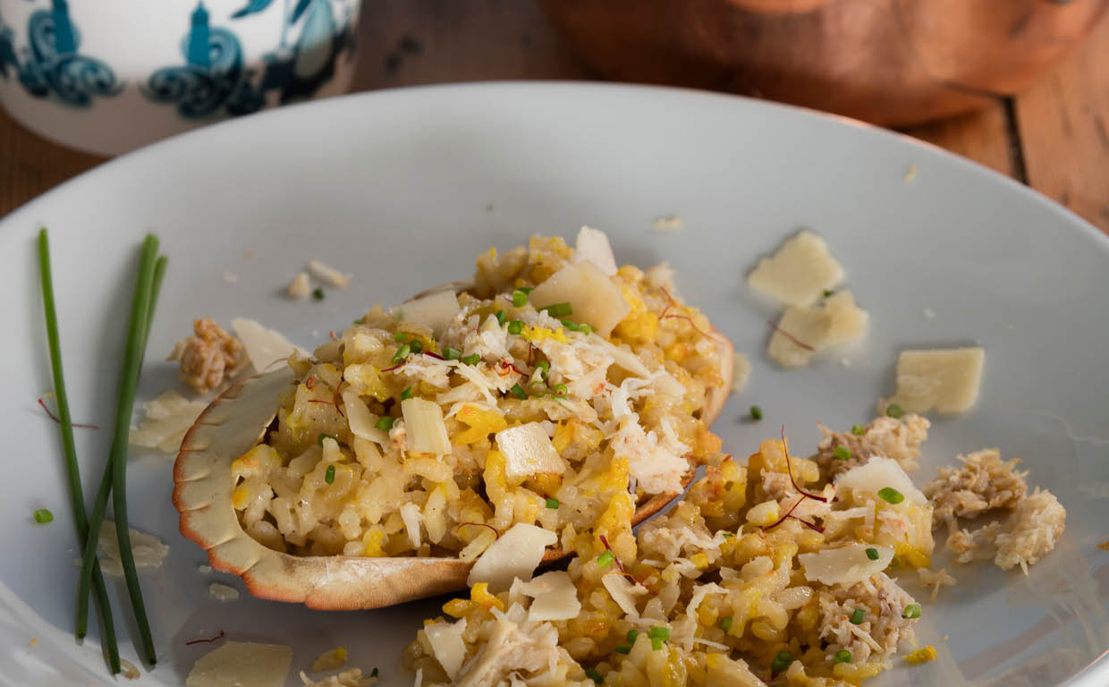 Cornish crab risotto with saffron & clotted cream